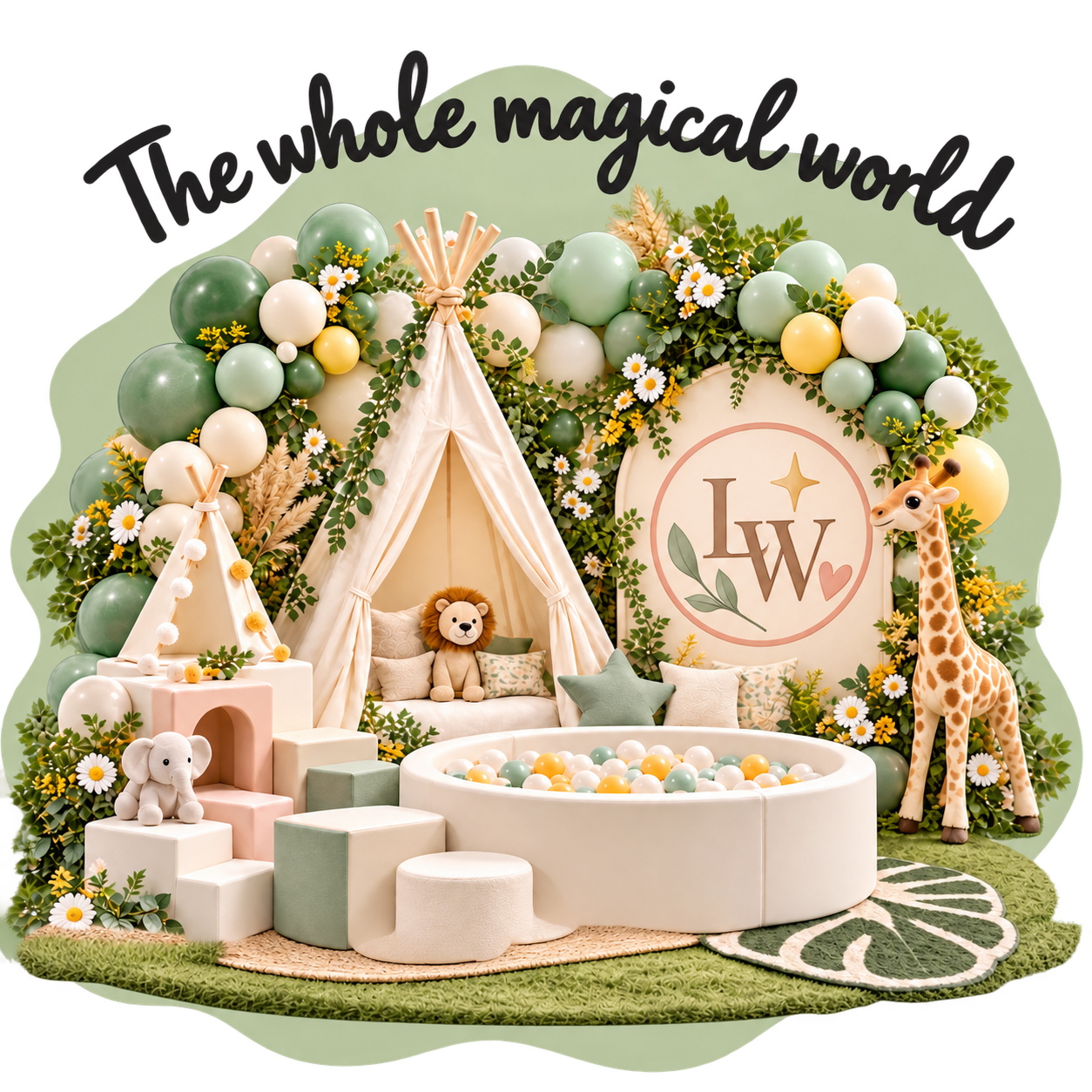 The whole magical world: safari party with teepees, soft play and ball pit